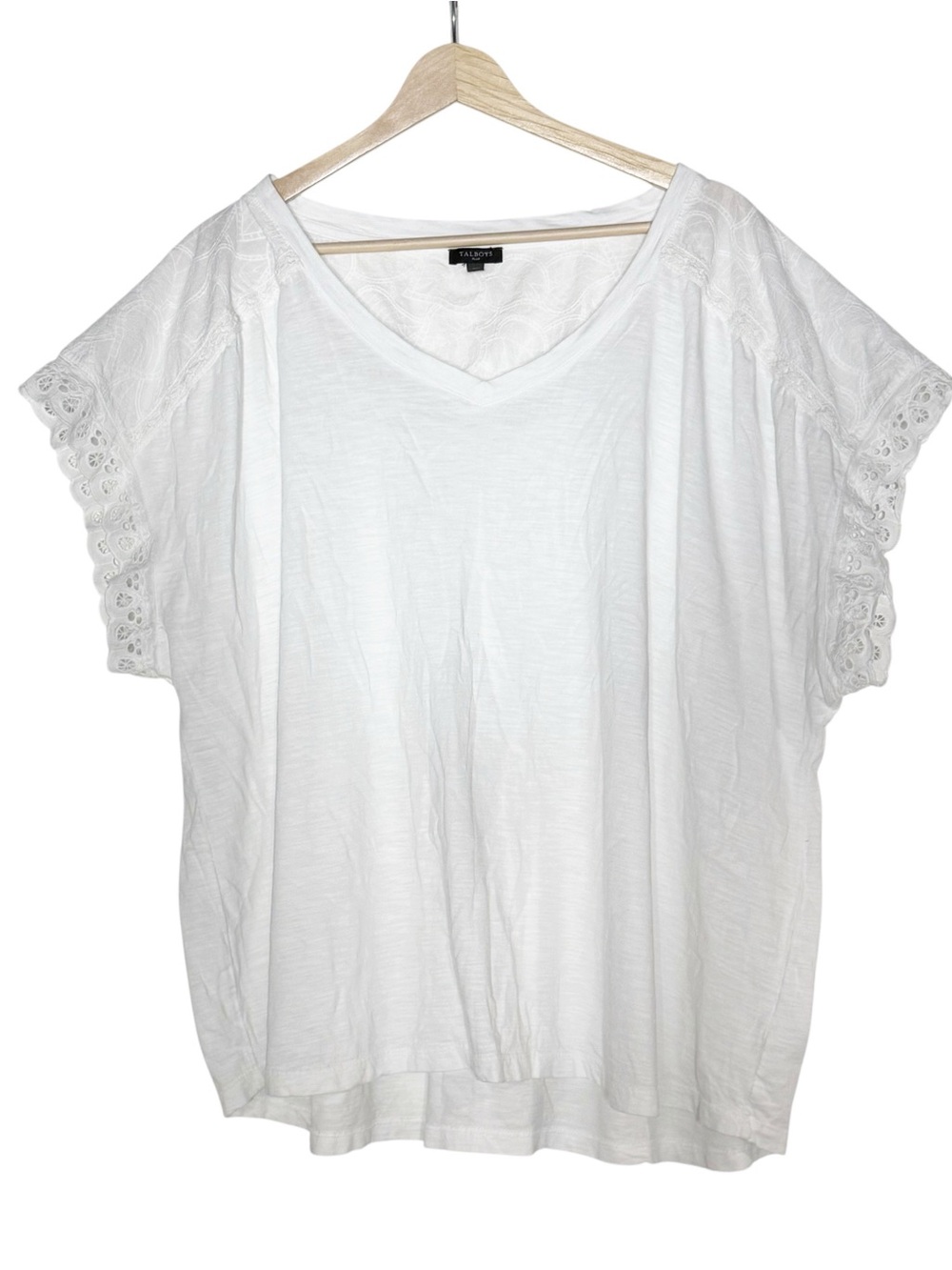 Talbots Set of 2 Embroidered Lace Detail V Neck Boxy Tee Shirt 3X White Navy - Picture 2 of 14